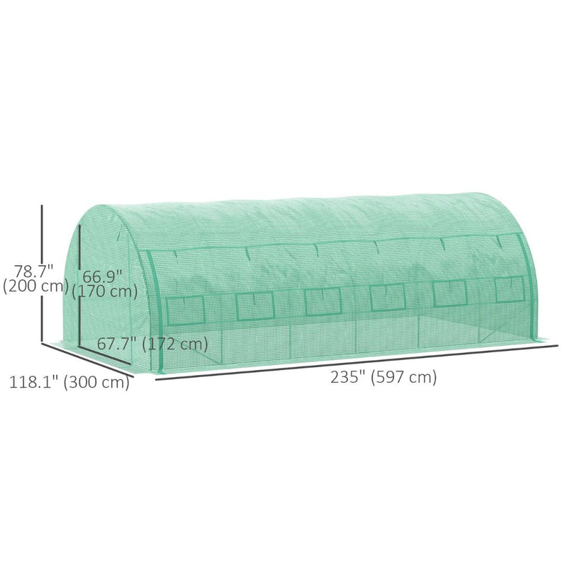 20' x 10' Large Walk-In Portable Tunnel Greenhouse with Roll-Up Side Walls - Green