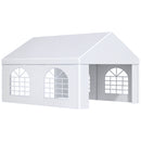 White 16 x 13 outdoor canopy tent with windowed sides on a white background