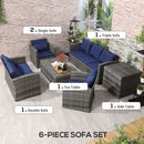 Patio Furniture, Cinder Valley 6pc Patio Set with Sofa, Loveseat, Chairs & Tables - Blue - Seasonal Overstock