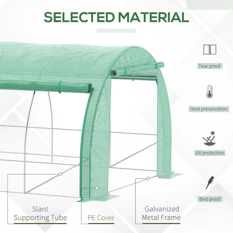 20' x 10' Large Walk-In Portable Tunnel Greenhouse with Roll-Up Side Walls - Green