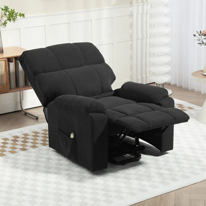 Benson Springs Lift Assist Recliner Chair with Remote - Black Microfibre