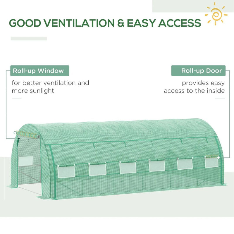 20' x 10' Large Walk-In Portable Tunnel Greenhouse with Roll-Up Side Walls - Green