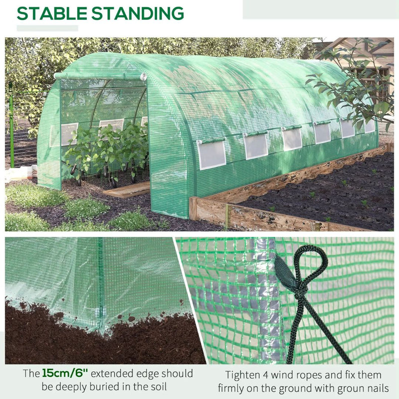 20' x 10' Large Walk-In Portable Tunnel Greenhouse with Roll-Up Side Walls - Green