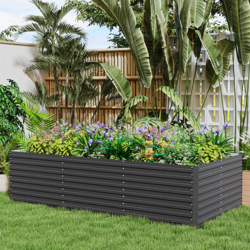 8' x 4' Raised Garden Bed Planter Box Galvanized Steel 24in Deep - Dark Grey