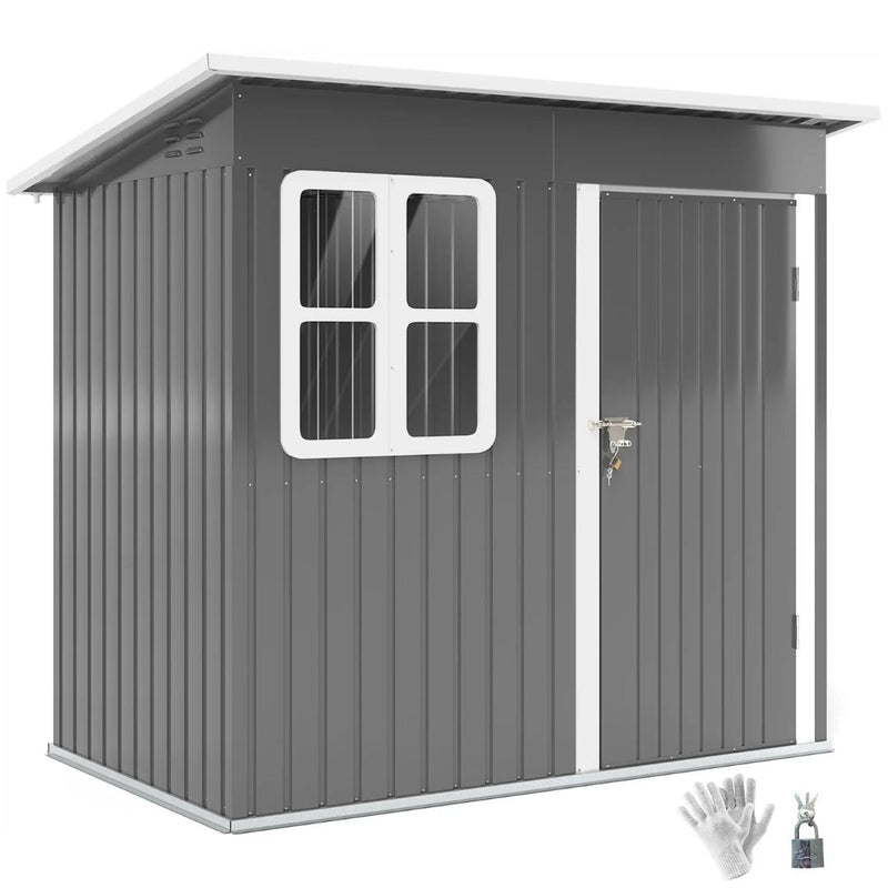 7' x 4' Outdoor Garden Storage Shed with Swing Door and Window - Grey