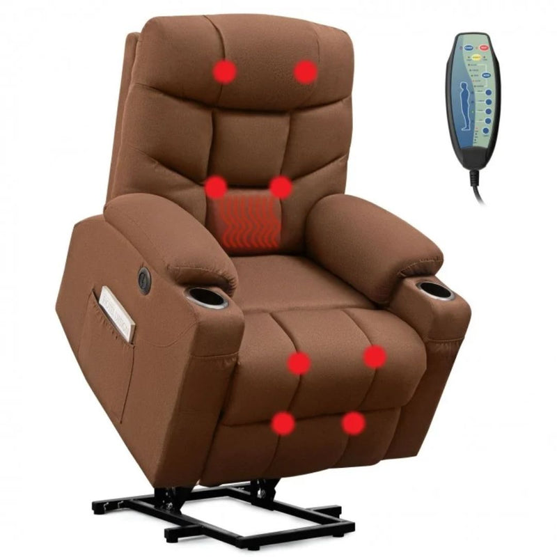 Wyatt Electric Lift Assist Recliner Chair with Vibration Massage and Lumbar Heat - Brown