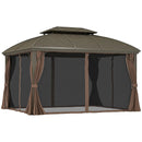 Gazebos, Umbra Valley 10' x 12' Hard Top Gazebo with Vented Steel Roof, Curtains and Mesh Sidewalls - Seasonal Overstock
