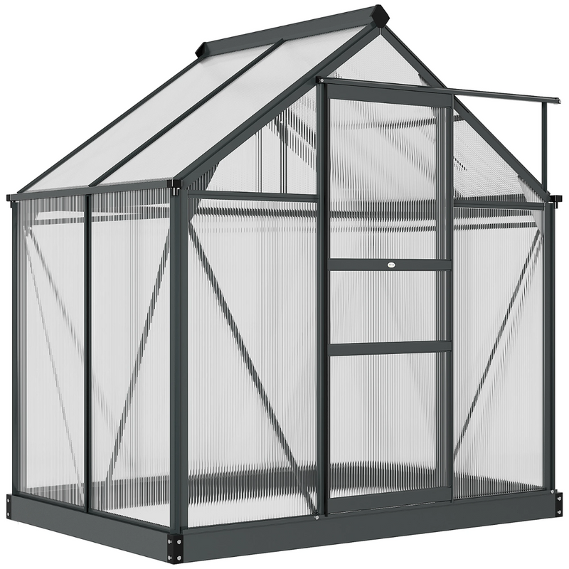 6.2' x 4.3' Walk-In Greenhouse with Aluminum Frame, Polycarbonate Panels and Sliding Door - Grey