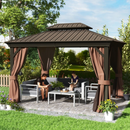 Gazebos, Tamerlaine 10' x 12' Steel Roof Outdoor Gazebo Shelter with Vented Roof and Aluminum Frame - Brown - Seasonal Overstock
