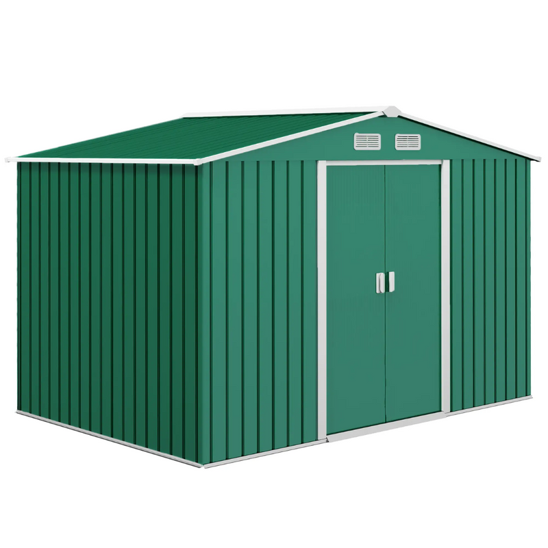 9' x 6.4' Outdoor Garden Storage Shed with Dual Sliding Doors - Green