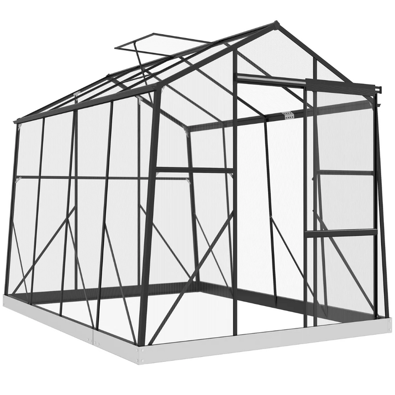 6' x 8' Walk-In Aluminum Frame Greenhouse, Polycarbonate Panels, Swing Door - Black