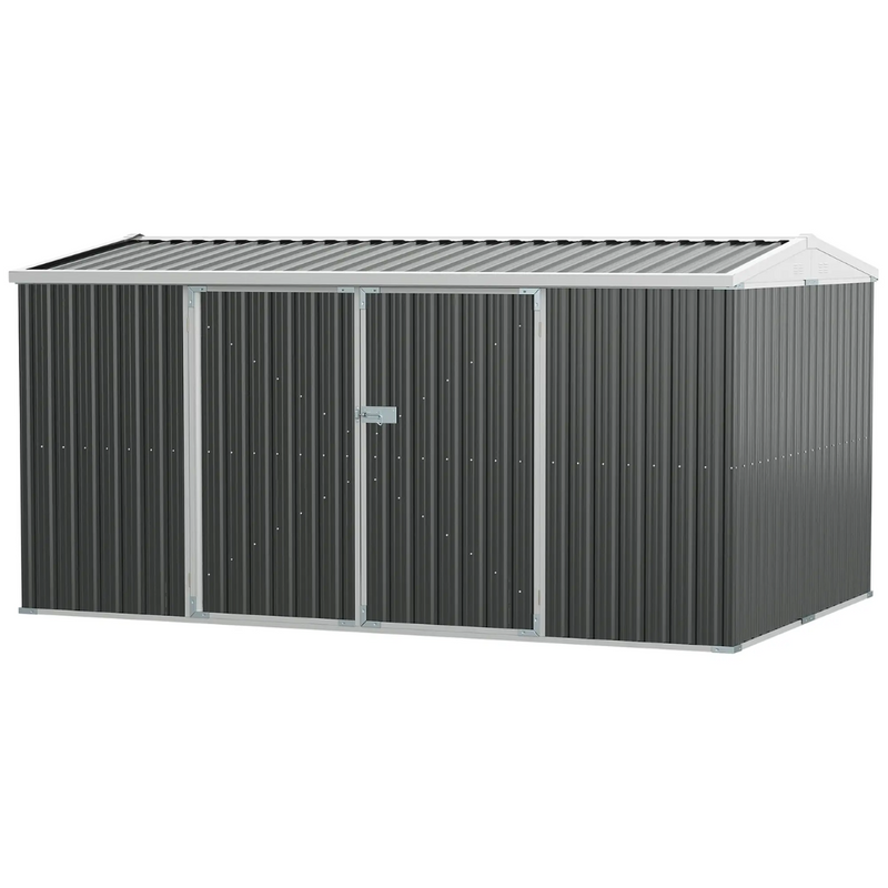 14' x 8' Outdoor Galvanized Steel Storage Shed with Double Swing Door and Lock - Grey