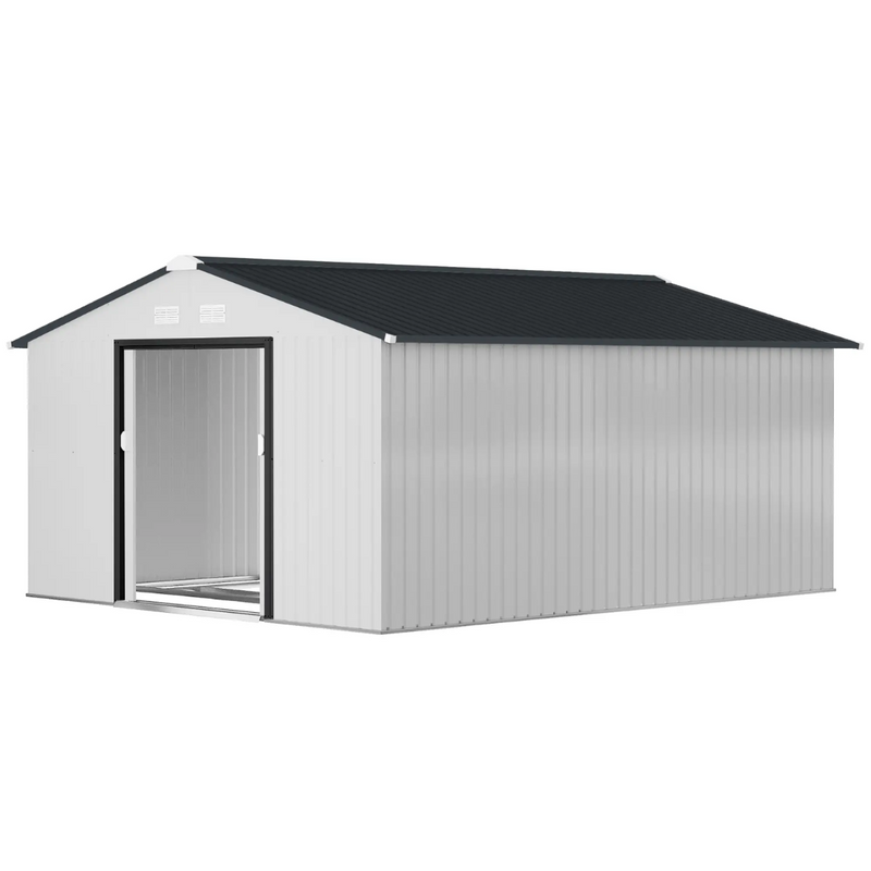 11.2' x 12.5' Large Garden Storage Shed with Dual Sliding Doors - Silver Grey