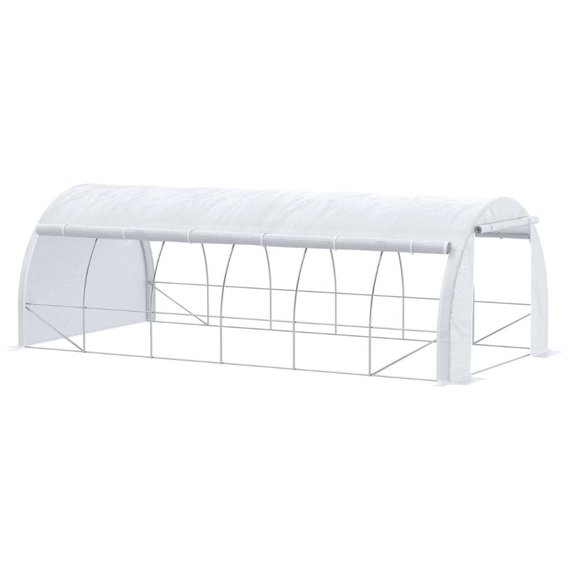 20' x 10' Large Walk-In Portable Tunnel Greenhouse with Roll-Up Side Walls - White