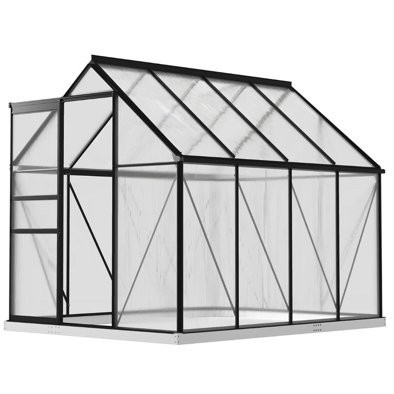 6' x 8' Walk-In Greenhouse with Aluminum Frame and Polycarbonate Panels, Sliding Door - Grey