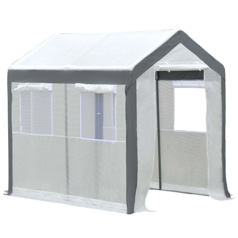 8' x 6' Heavy Duty Walk-In Plastic Cover Garden Greenhouse, Peaked Roof, Steel Frame, White