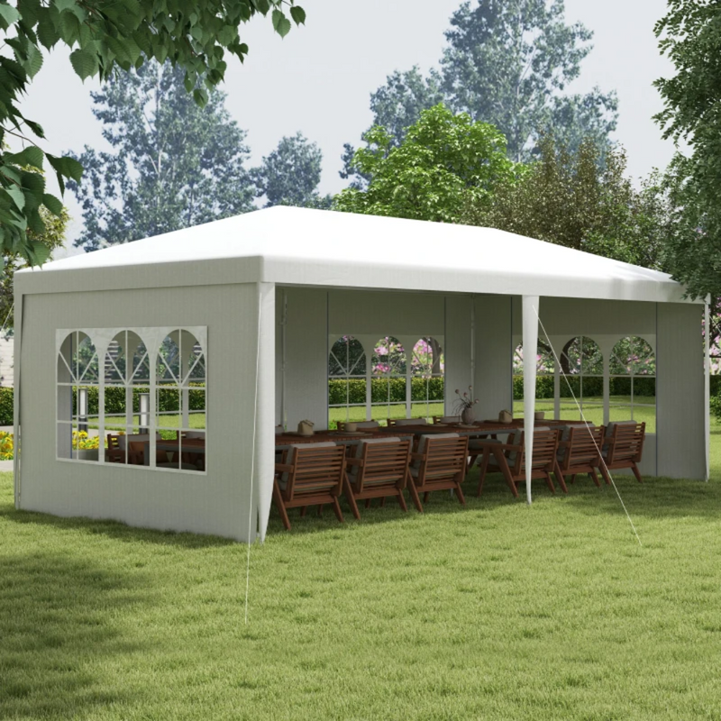 19' x 9.5' Portable Event Canopy Party Tent Outdoor Sun Shade with 4 Wall Panels - White