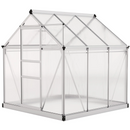 6.2' x 6.3' Walk-In Greenhouse with Aluminum Frame, Polycarbonate Panels, Sliding Door - Silver
