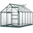6' x 10' Polycarbonate Walk-in Greenhouse with Aluminum Frame and Sliding Door - Green