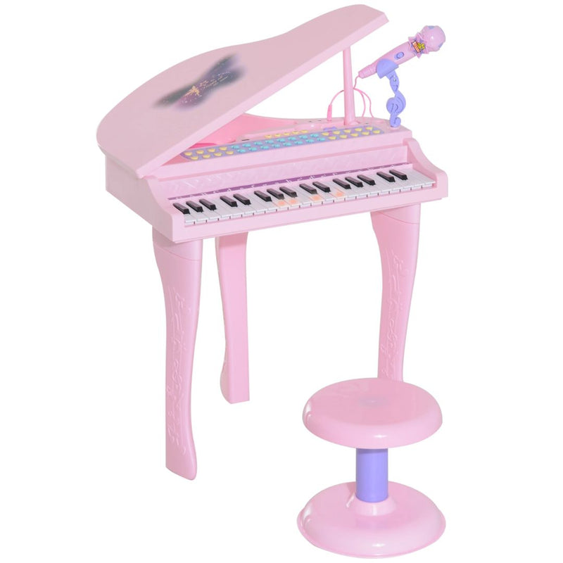 Mini Grand Piano Electronic Keyboard for Kids w/ 37 Keys and Microphone - Pink