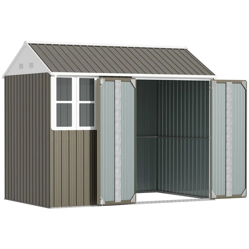 8.5' x 5.5' Outdoor Garden Storage Shed with 2 Swing Doors and Window - Light Grey