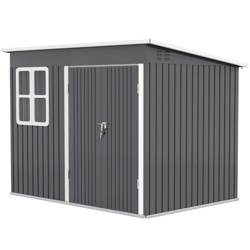 8.5' x 6' Outdoor Garden Storage Shed with 2 Swing Doors and Window - Grey