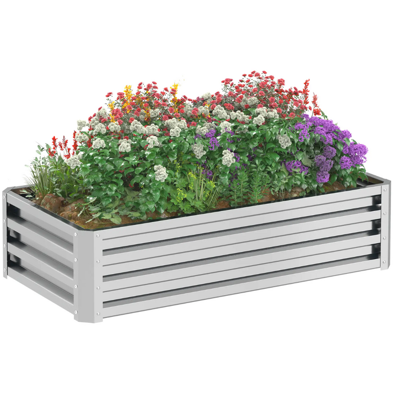 4' x 2' Raised Garden Bed Planter Planter Box Galvanized Steel 12in - Silver