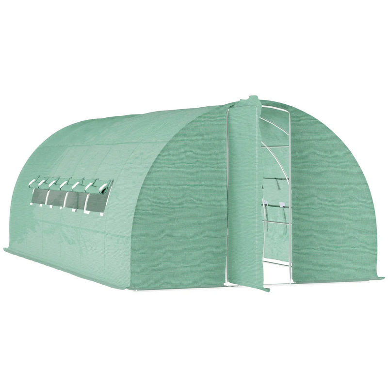 20' x 10' Walk-In Plastic Cover Garden Greenhouse, Round Top, Steel Frame, Swing Door, Green