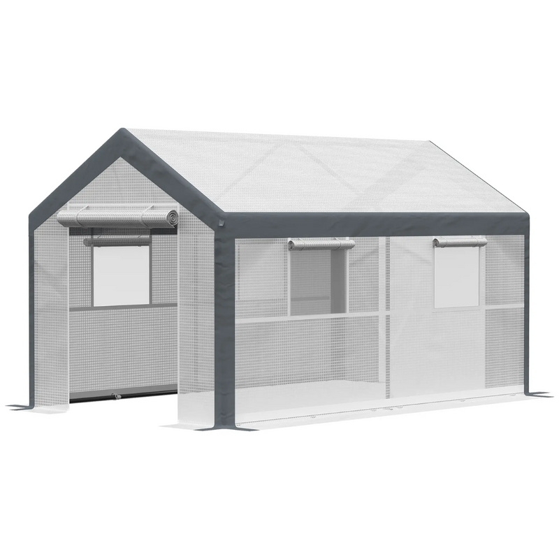 12' x 7' Heavy Duty Walk-In Plastic Cover Garden Greenhouse, Peaked Roof, Steel Frame, White