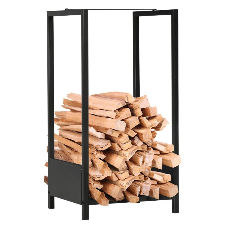 Minimalist Firewood Rack, Log Holder for Indoor Outdoor Fireplace and Wood Stove - Black