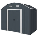 8' x 4' Galvanized Outdoor Garden Storage Shed with Shelving - Grey