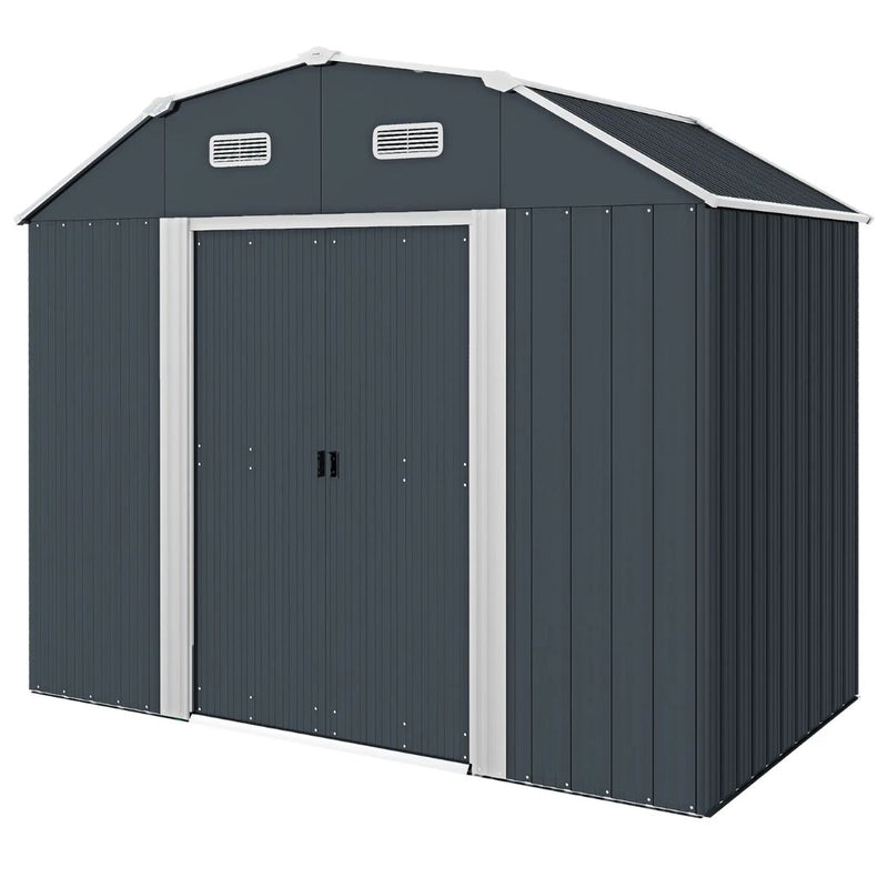 8' x 4' Galvanized Outdoor Garden Storage Shed with Shelving - Grey