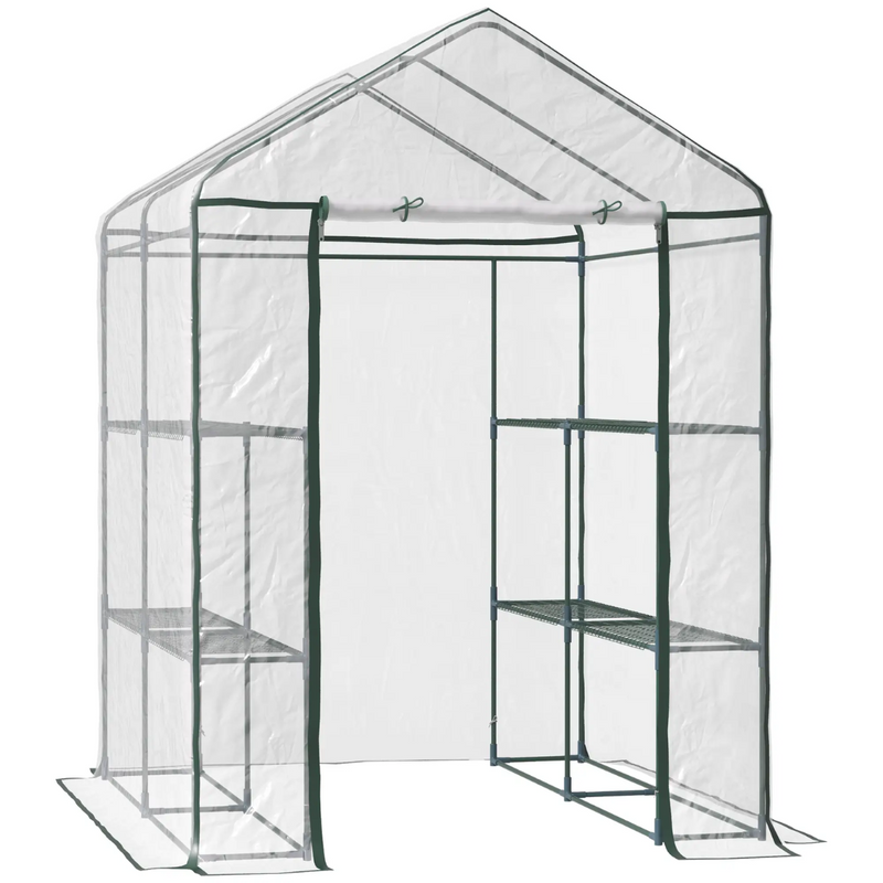 4.7' x 4.7' Portable Walk-In Greenhouse with 8 Shelves and Zipper Doors