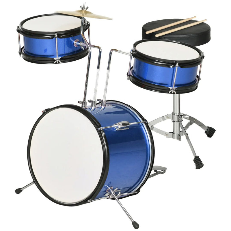 7pc Beginner Blue Drum Set for Kids with Thrown, Cymbal, Pedal and Drumsticks