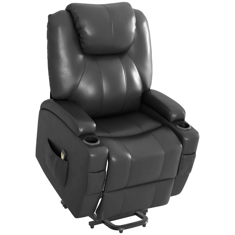 Harmond Grove Electric Lift Assist Recliner Chair with Cup Holders and Remote in Grey Faux Leather