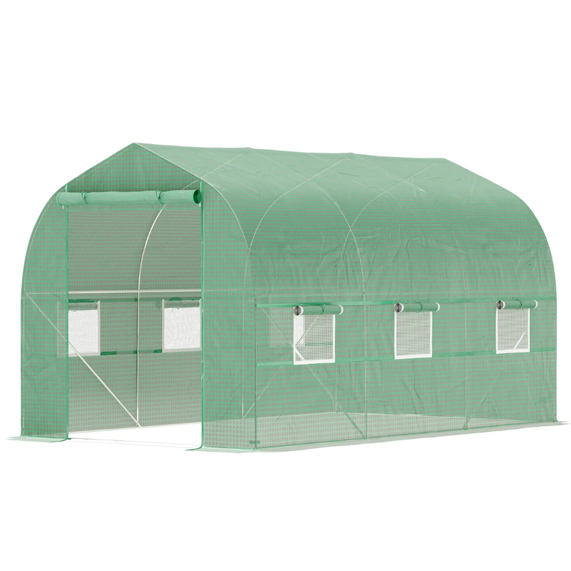 6.6' x 11.4' Walk-In Portable Plastic Cover Garden Greenhouse, Peaked Roof, Steel Frame, Green