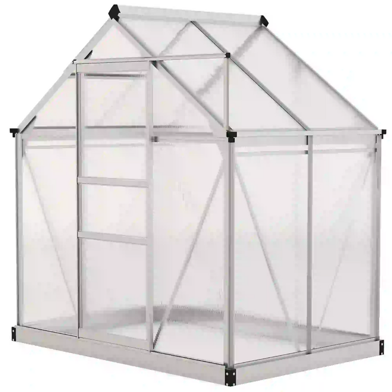 6.2' x 4.3' Walk-In Greenhouse with Aluminum Frame, Polycarbonate Panels and Sliding Door - Silver