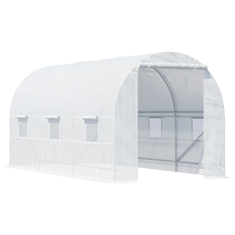 14.6' x 6.6' Walk-In Portable Plastic Cover Garden Greenhouse, Round Top, Steel Frame - White