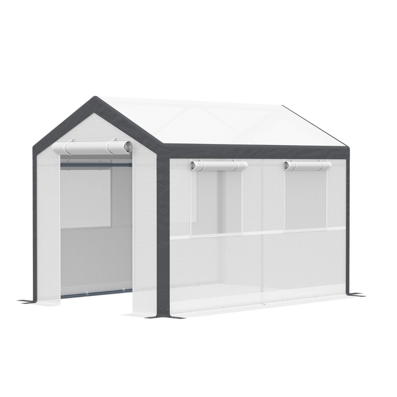 10' x 6.6' Heavy Duty Walk-In Plastic Cover Garden Greenhouse, Peaked Roof, Steel Frame, White