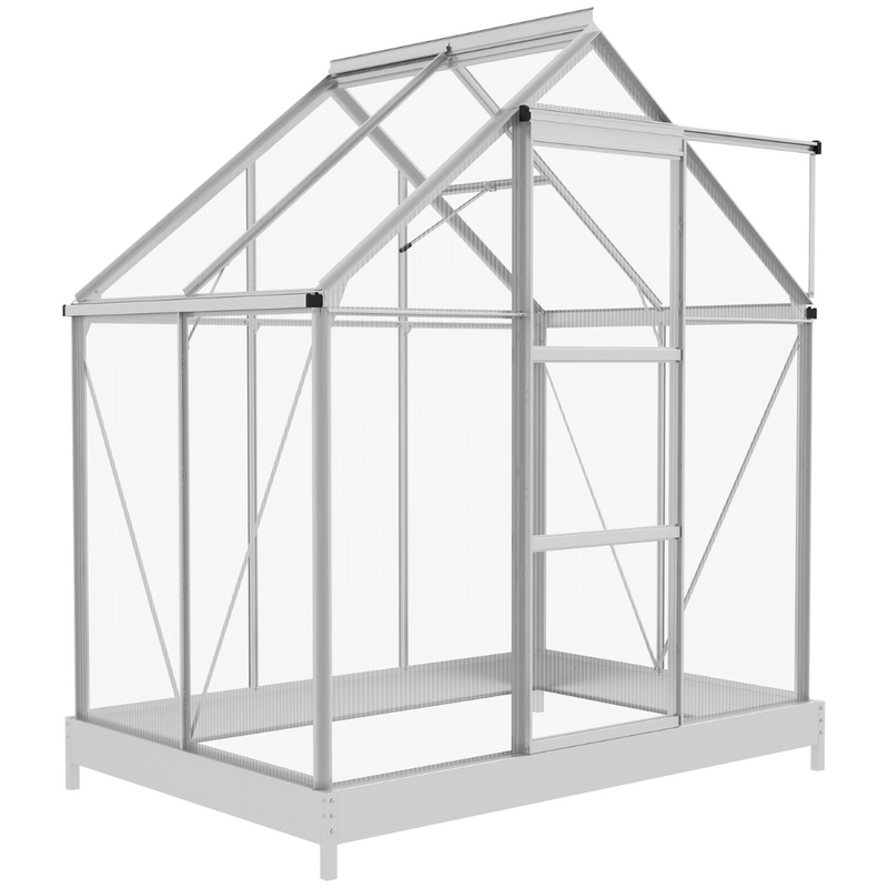 6' x 4' Walk-In Aluminum Frame Greenhouse, Polycarbonate Panels, Sliding Door - Silver