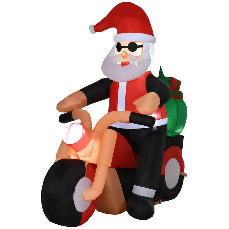 Inflatable Santa on a Motorcycle 5.5ft Tall with LED Lights for Indoor Outdoor Christmas Display