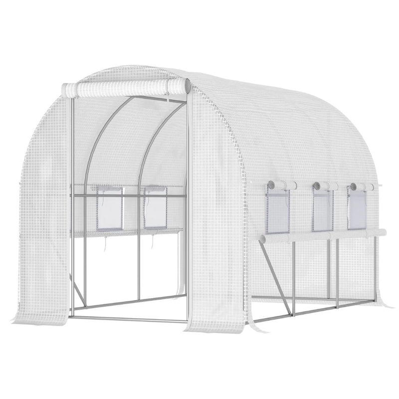 10' x 6.6' Walk-In Portable Tunnel Greenhouse with Roll-Up Side Walls - White