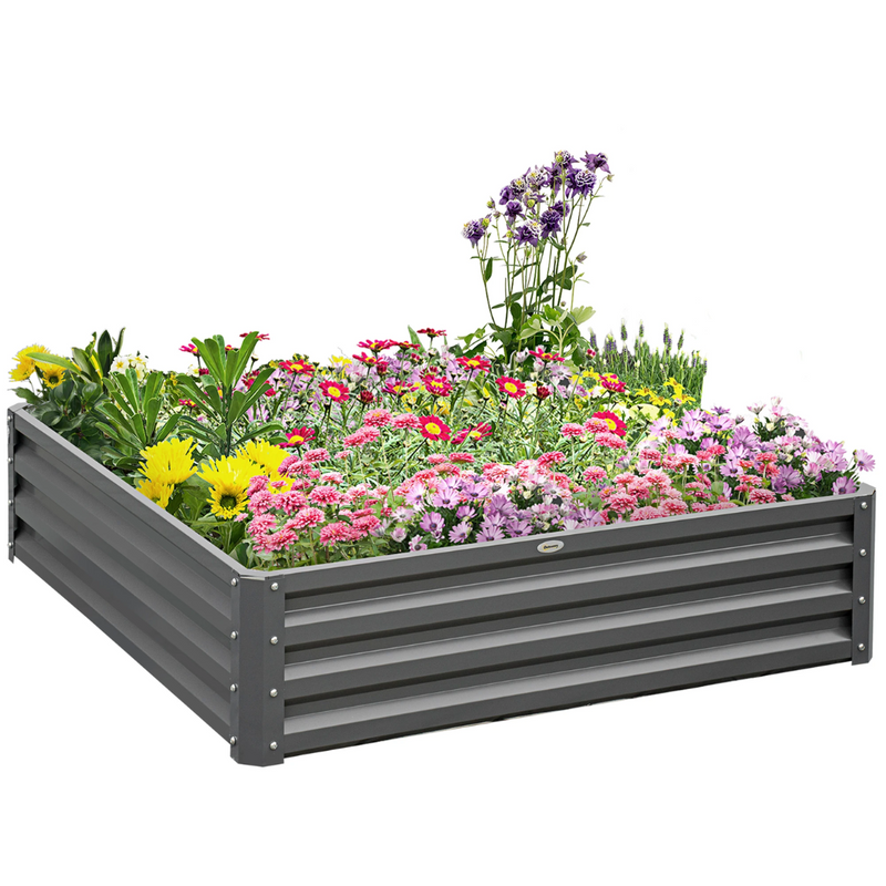 4' x 4' Raised Garden Bed Planter Box Galvanized Steel 12in Deep - Light Grey