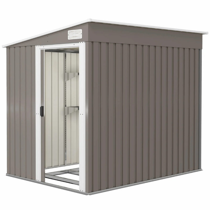 5' x 7' Galvanized Lean-To Storage Shed with Sliding Door - Light Grey