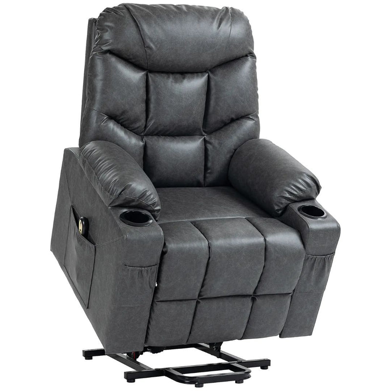 Braxton Bay Electric Lift Assist Recliner Chair with Cup Holders and Remote in Grey Faux Leather