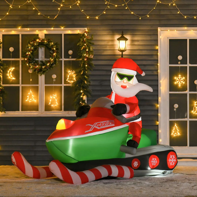 Inflatable Santa on a Snowmobile 5.2ft Tall with LED Lights for Indoor Outdoor Christmas Display