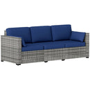 Patio Furniture, Manchester Creek Outdoor Patio Rattan Sofa - Dark Blue & Grey - Seasonal Overstock