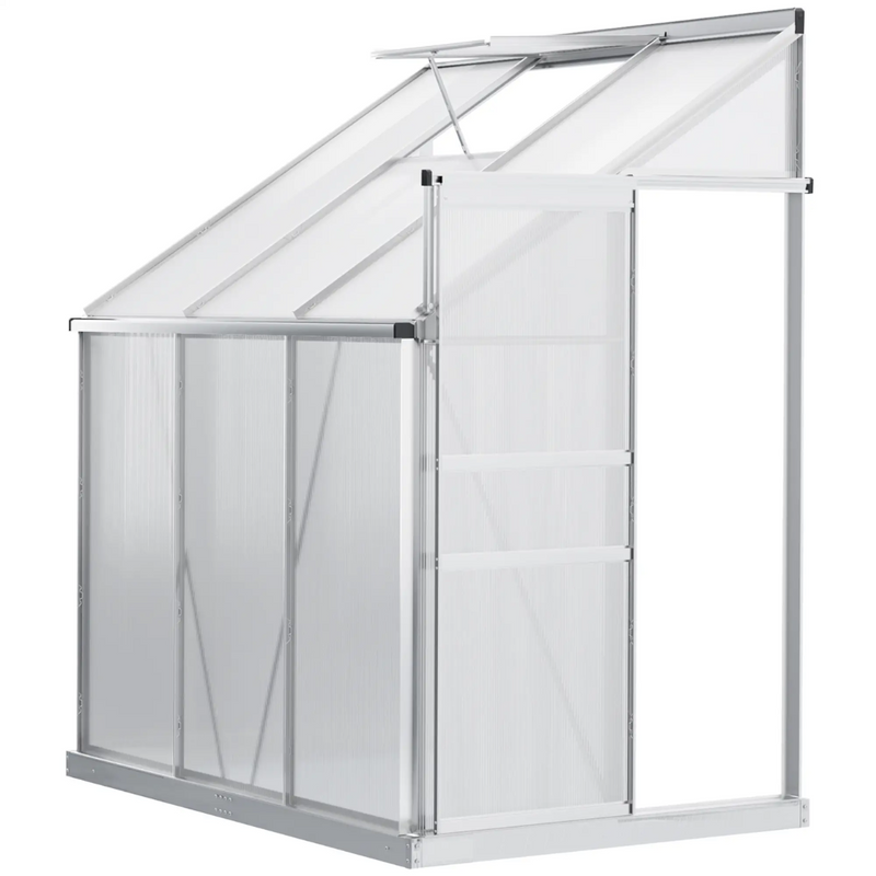 6' x 4' Lean To Walk-In Aluminum Frame Greenhouse with Polycarbonate Panels - Silver