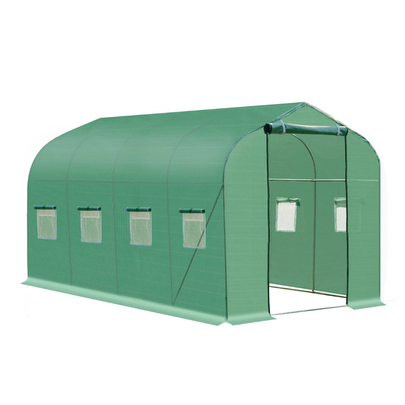 13' x 6.5' Walk-In Portable Plastic Cover Greenhouse with Peaked Steel Frame - Green