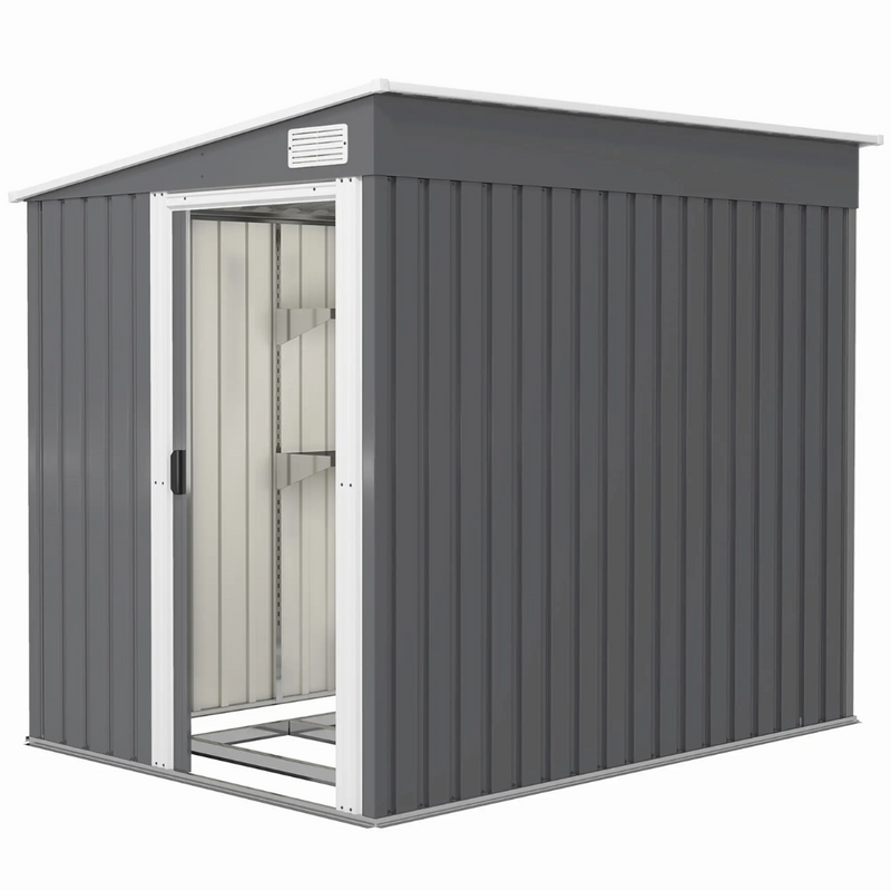 5' x 7' Galvanized Lean-To Storage Shed with Sliding Door - Dark Grey